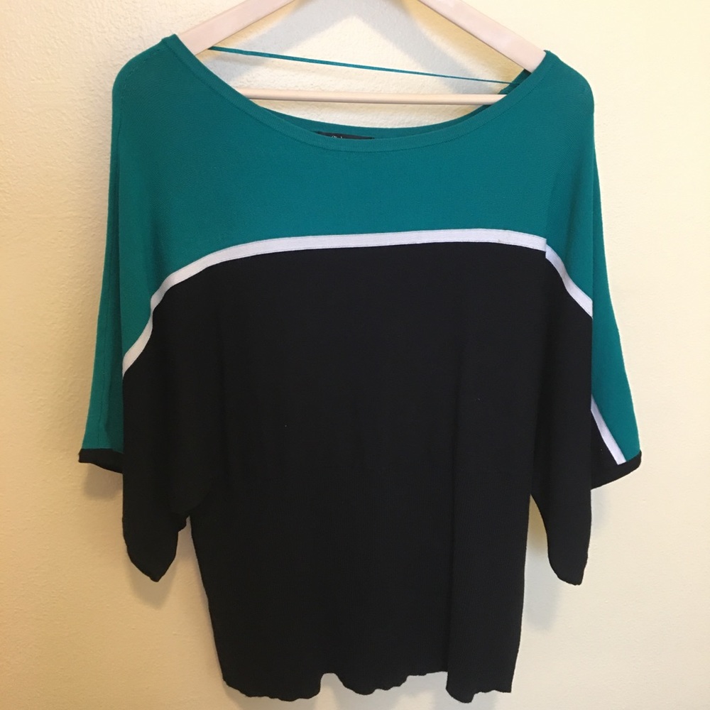 Style & Co. Color Block Teal & Black Short Sleeve Sweater NWOT Womens Plus 1X